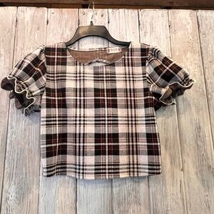 Altar’d State Plaid Puff Sleeve Crop Top